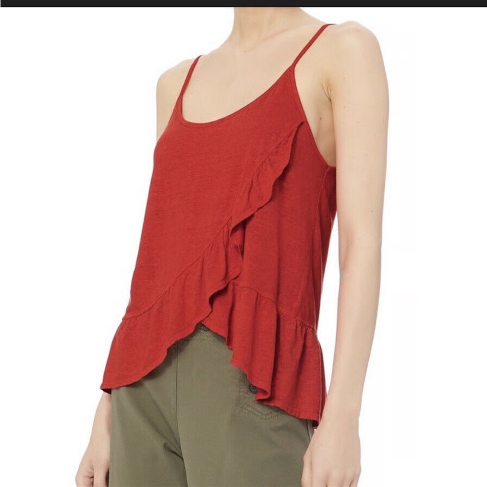 A.L.C. Bold Red Linen Ruffle Ava Linen Tank Top - Small